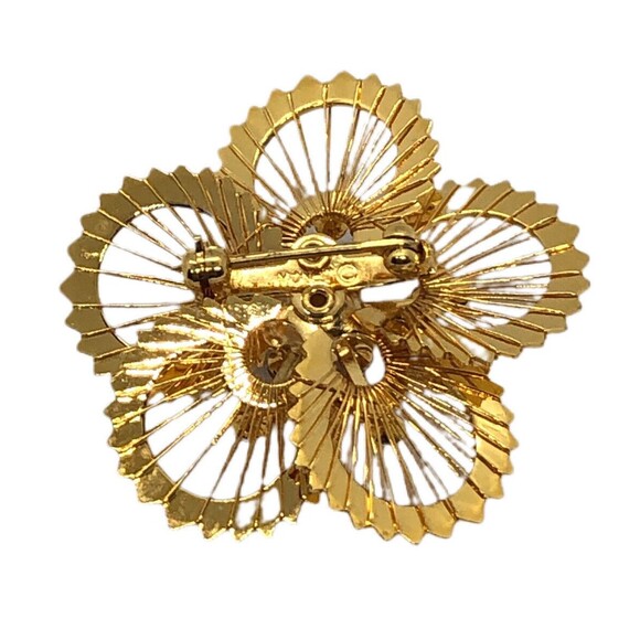 Monet Brooch Goldtone Flower W/ Rhinestones Vintage 1.5 Inch Pin Back Signed - Picture 3 of 5